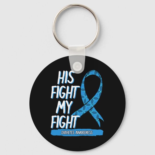 Diabetes Awareness Blue Fight Ribbon DM Diabetic G Keychain (Front)