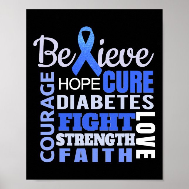 Diabetes Awareness Blue Ribbon Diabetes Word  Poster (Front)