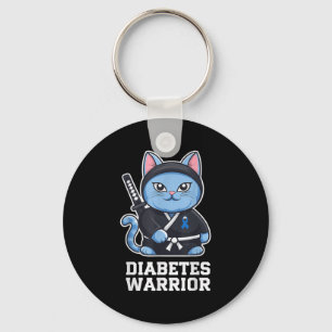 Diabetes Awareness Blue Ribbon Ninja Cat Diabetes  Keychain