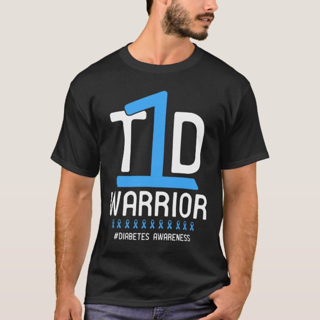 Diabetes Awareness Blue Ribbon T1D Warrior 1 T-Shirt (Front)