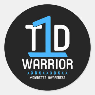 Diabetes Awareness Blue Ribbon T1D Warrior Classic Round Sticker