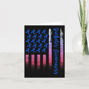 Diabetes Awareness Blue Ribbon Usa American Flag D Card