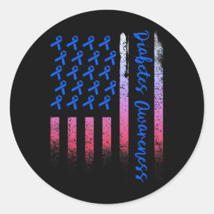 Diabetes Awareness Blue Ribbon Usa American Flag D Classic Round Sticker