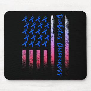 Diabetes Awareness Blue Ribbon Usa American Flag D Mouse Pad