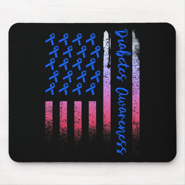 Diabetes Awareness Blue Ribbon Usa American Flag D Mouse Pad (Front)