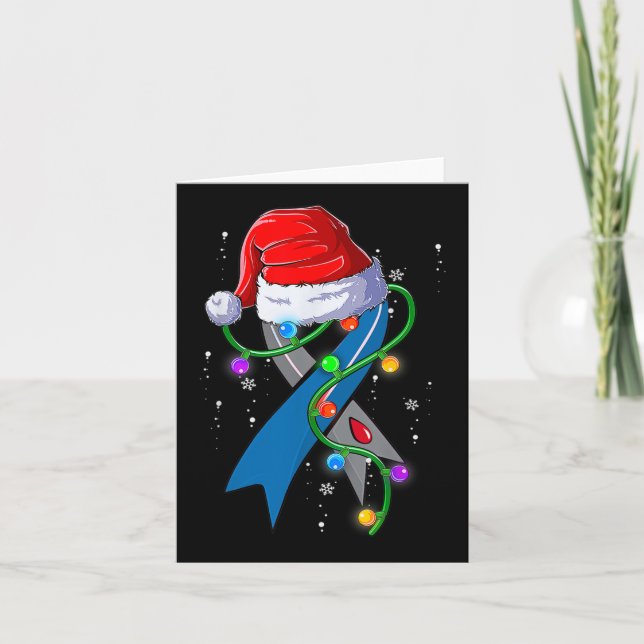 Diabetes Awareness Christmas Santa Hat Blue Ribbon Card (Front)