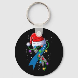 Diabetes Awareness Christmas Santa Hat Blue Ribbon Keychain