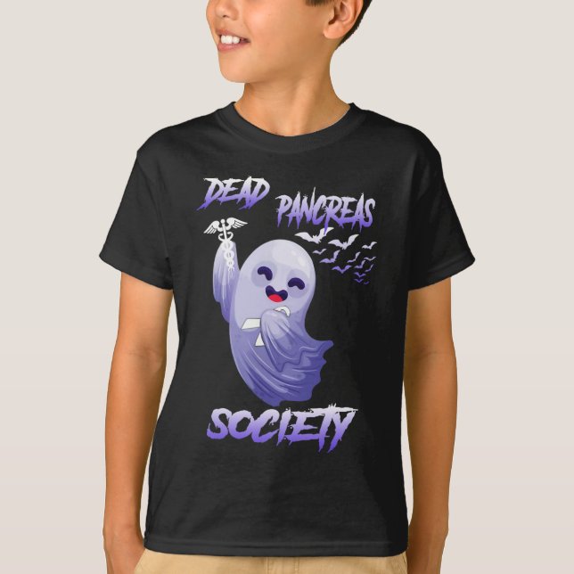 Diabetes Awareness Dead Pancreas Society Ghost Hal T-Shirt (Front)