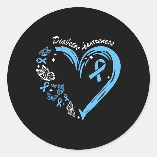Diabetes Awareness Heart Blue Ribbon Diabetes Awar Classic Round Sticker (Front)