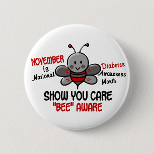Diabetes Awareness Month Bee 1.1 2 Inch Round Button