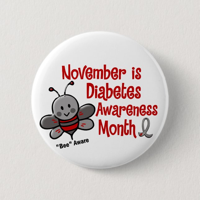 Diabetes Awareness Month Bee 1.3 2 Inch Round Button (Front)