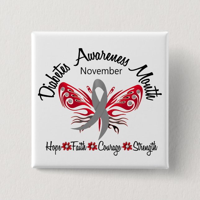 Diabetes Awareness Month Butterfly 3.2 2 Inch Square Button (Front)