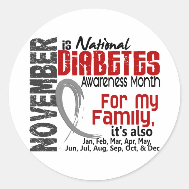 Diabetes Awareness Month Every Month For My Family Classic Round Sticker (Front)