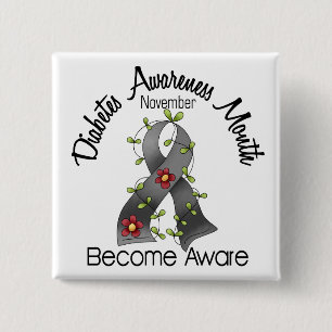 Diabetes Awareness Month Flower Ribbon 2 Inch Square Button