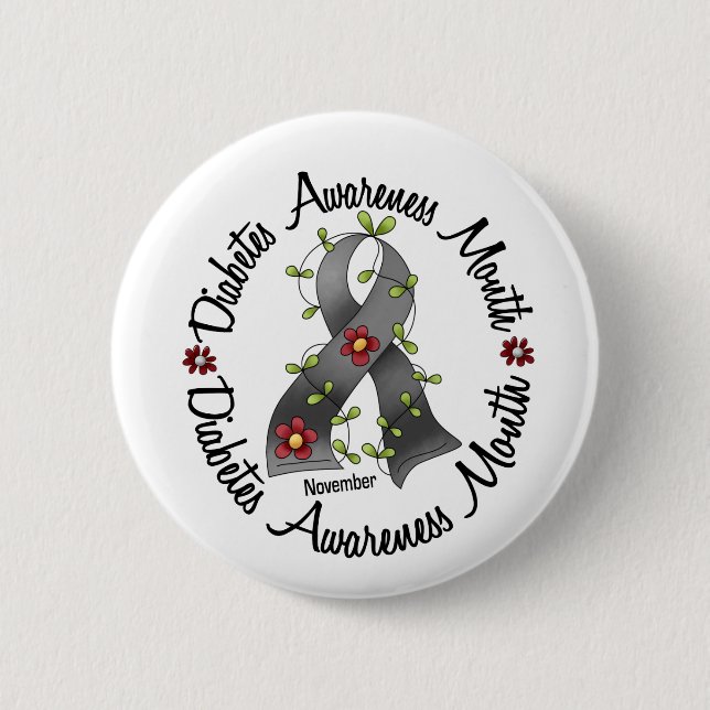 Diabetes Awareness Month Flower Ribbon 3 2 Inch Round Button (Front)