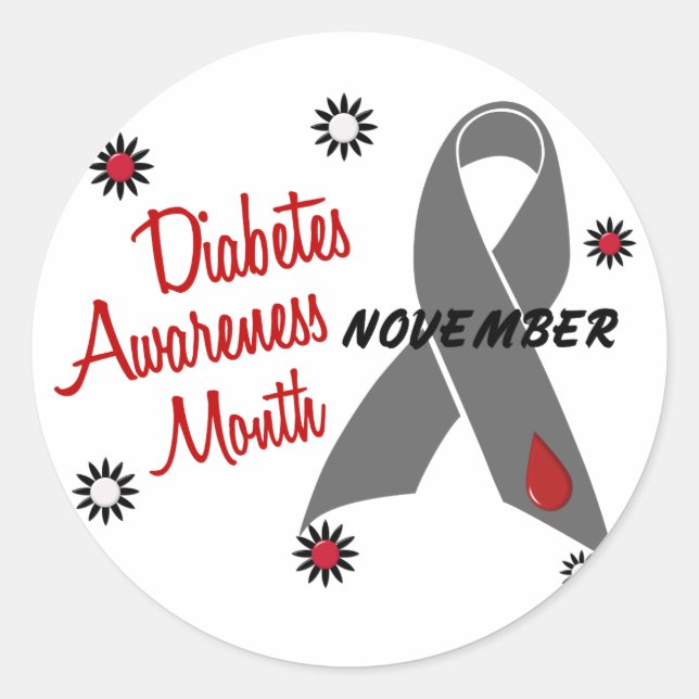Diabetes Awareness Month Grey Ribbon 1.1 Classic Round Sticker (Front)
