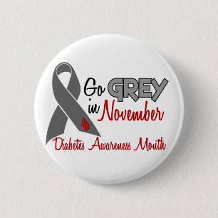 Diabetes Awareness Month Grey Ribbon 1.2 2 Inch Round Button