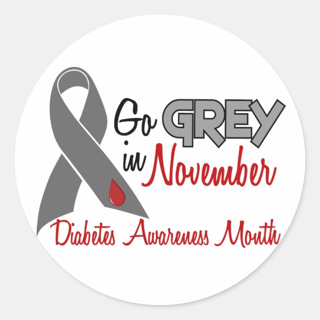 Diabetes Awareness Month Grey Ribbon 1.2 Classic Round Sticker (Front)