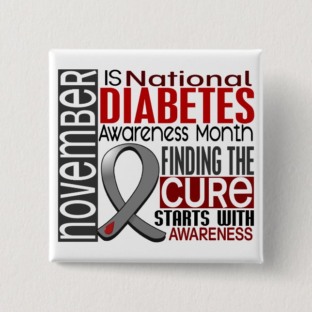 Diabetes Awareness Month Ribbon I2.5 2 Inch Square Button (Front)