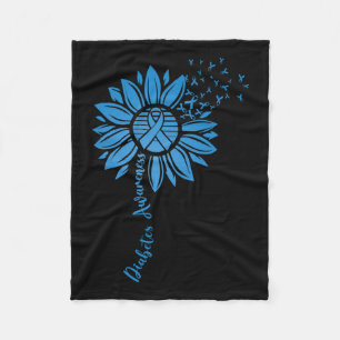 Diabetes Awareness Month Sunflower Blue Ribbon Sup Fleece Blanket