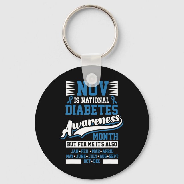 Diabetes Awareness Month T1 T2  Keychain (Front)