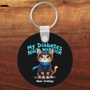 Diabetes Awareness Ninja Warrior Brave Cat Graphic Keychain