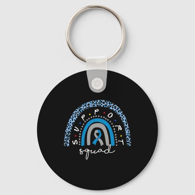 Diabetes Awareness Rainbow Leopard Support Squad B Keychain (Front)