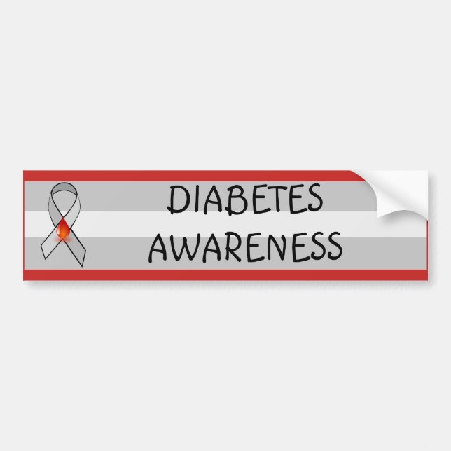 Diabetes Awareness Red and Grey Awareness Ribbon Bumper Sticker (Front)