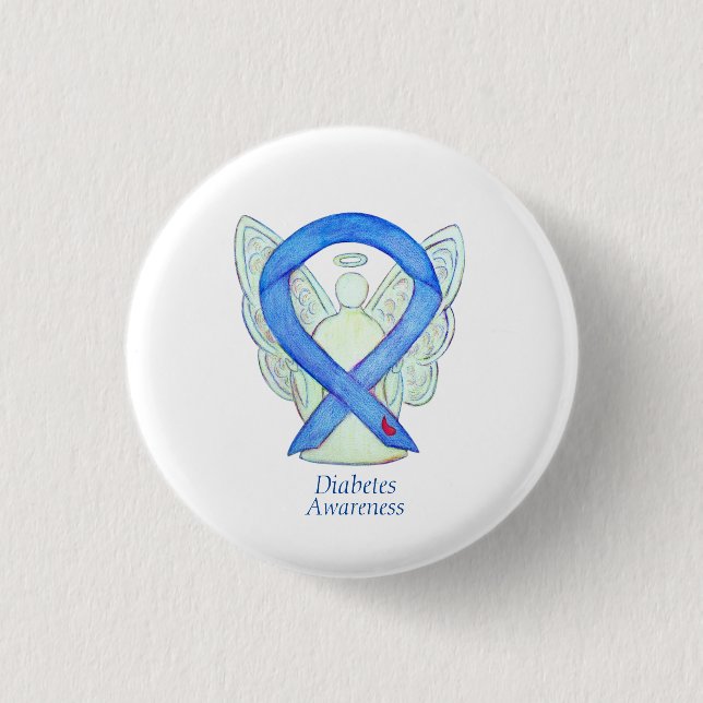 Diabetes Awareness Ribbon Angel Custom Label Pin (Front)
