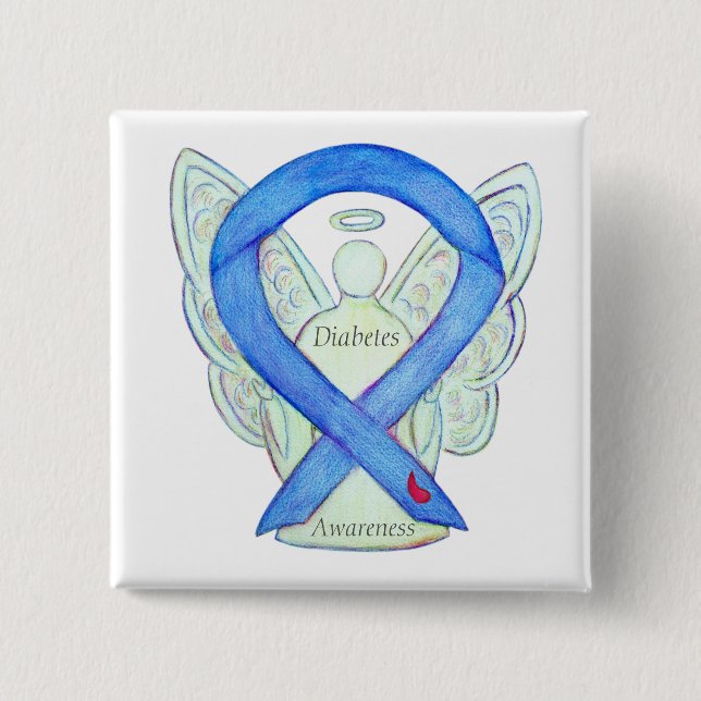 Diabetes Awareness Ribbon Angel Customized Art Pin (Front)