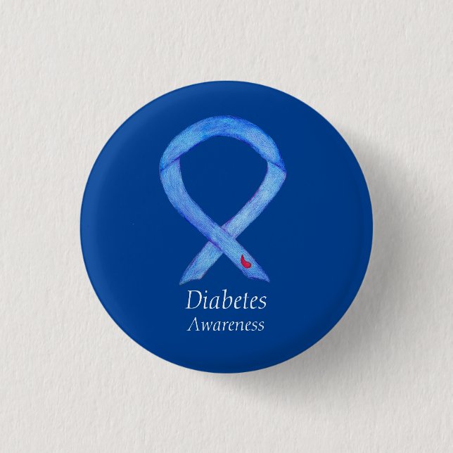 Diabetes Awareness Ribbon Art Custom Button Pin (Front)