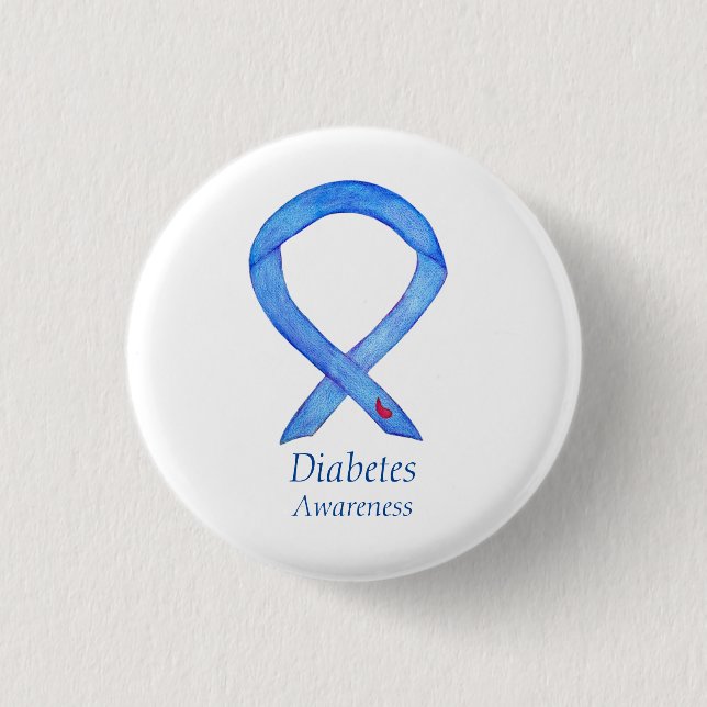 Diabetes Awareness Ribbon Art Custom Button Pins (Front)