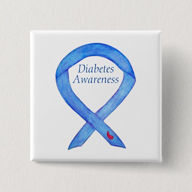 Diabetes Awareness Ribbon Art Custom Pin Button (Front)
