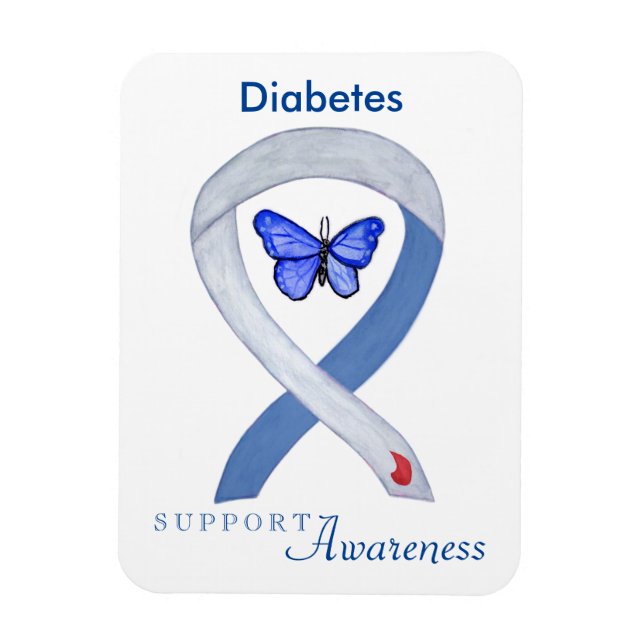 Diabetes Awareness Ribbon Butterfly Fridge Magnets (Vertical)