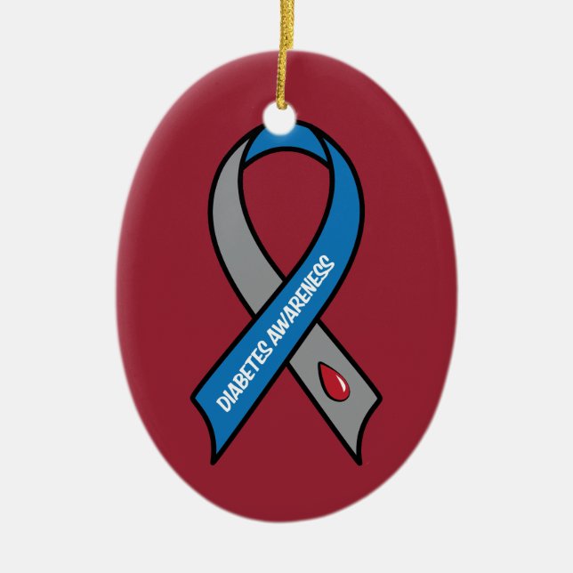 Diabetes Awareness Ribbon Ceramic Ornament (Front)