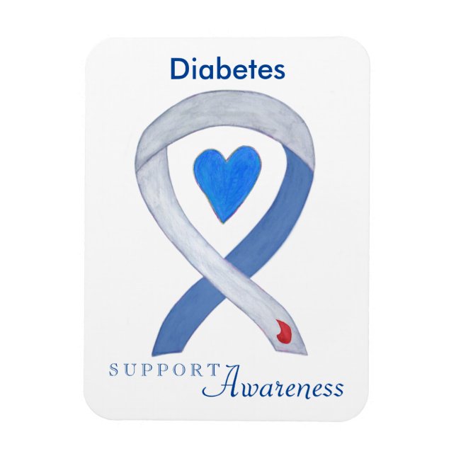 Diabetes Awareness Ribbon Heart Fridge Magnets (Vertical)