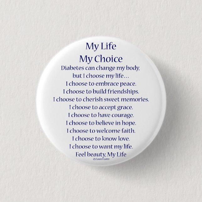 Diabetes Awareness Support My Life Poem Pins (Front)