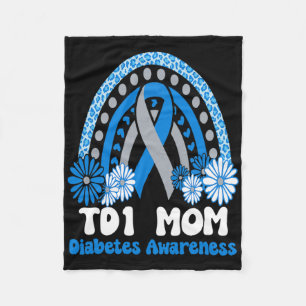 Diabetes Awareness T1d Mom Blue Sunflower Ribbon R Fleece Blanket