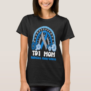 Diabetes Awareness T1d Mom Blue Sunflower Ribbon R T-Shirt