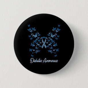 Diabetes Awareness Women's Butterfly T1 T2 2 Inch Round Button