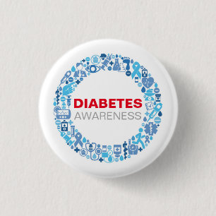 Diabetes Awarenss Blue Circle with Symbols 1 Inch Round Button