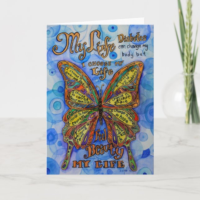 Diabetes Butterfly with Awareness Poem Note Cards (Front)