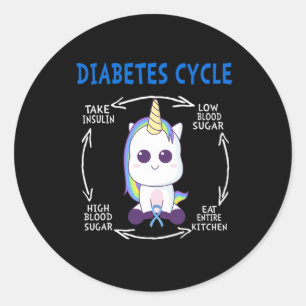 Diabetes Cycle Fun Unicorn Blue Diabetes Awareness Classic Round Sticker