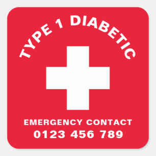 Diabetes emergency contact 2 Diabetic Red  Square Sticker