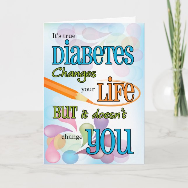 Diabetes Get Well Bright Color Typography Card (Front)