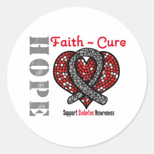 Diabetes Hope Faith Cure Heart Ribbon Classic Round Sticker