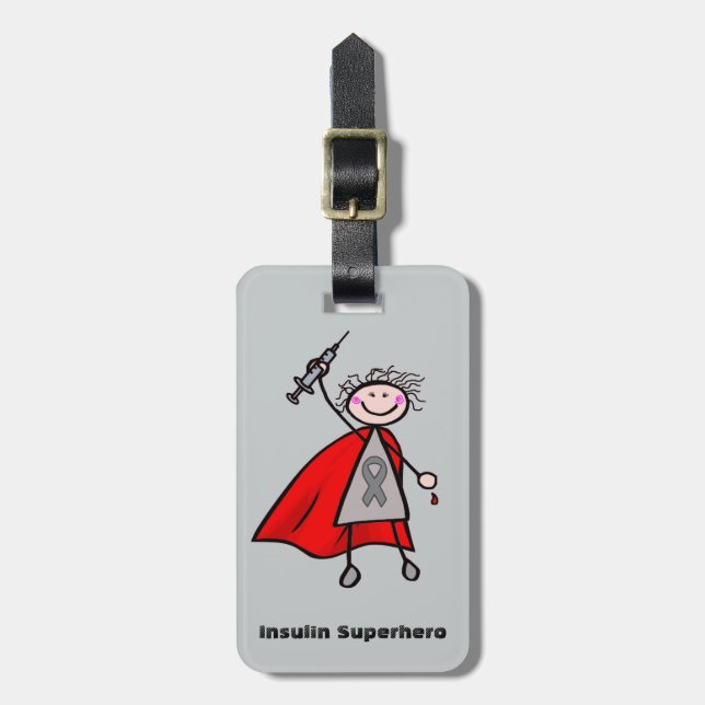 Diabetes Insulin Superhero Girl Luggage Tag (Front Vertical)