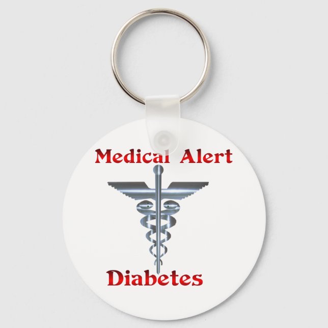 Diabetes Medical Alert Silver Rod & Snakes Keychain (Front)