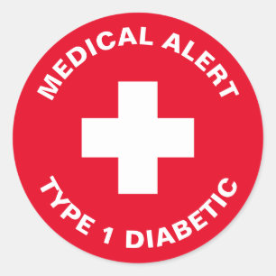 Diabetes Medical Alert Type 1 Diabetic Red  Classic Round Sticker