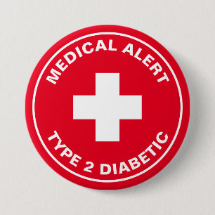 Diabetes Medical Alert Type 2 Diabetic Red 3 Inch Round Button